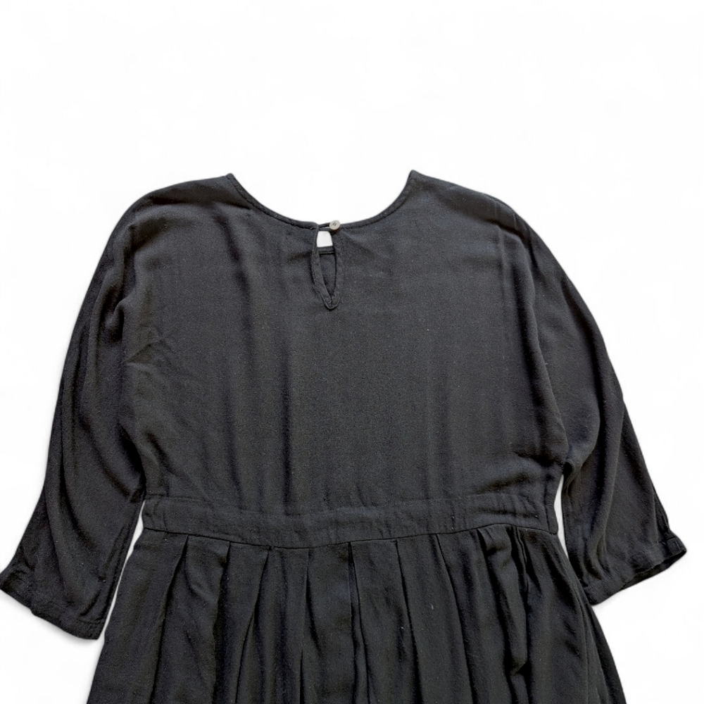 Black Crane Wool Blend Box Pleated Maxi Dress XS | Drawstring Waist Oversized - Picture 12 of 12